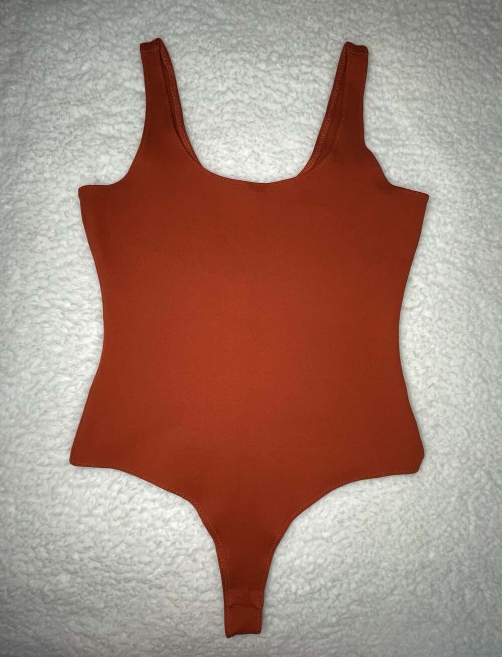 Shinestar Bodysuit M Sleeveless Stretch Minimalist Fitted Tank Burnt Orange Rust - Picture 5 of 10